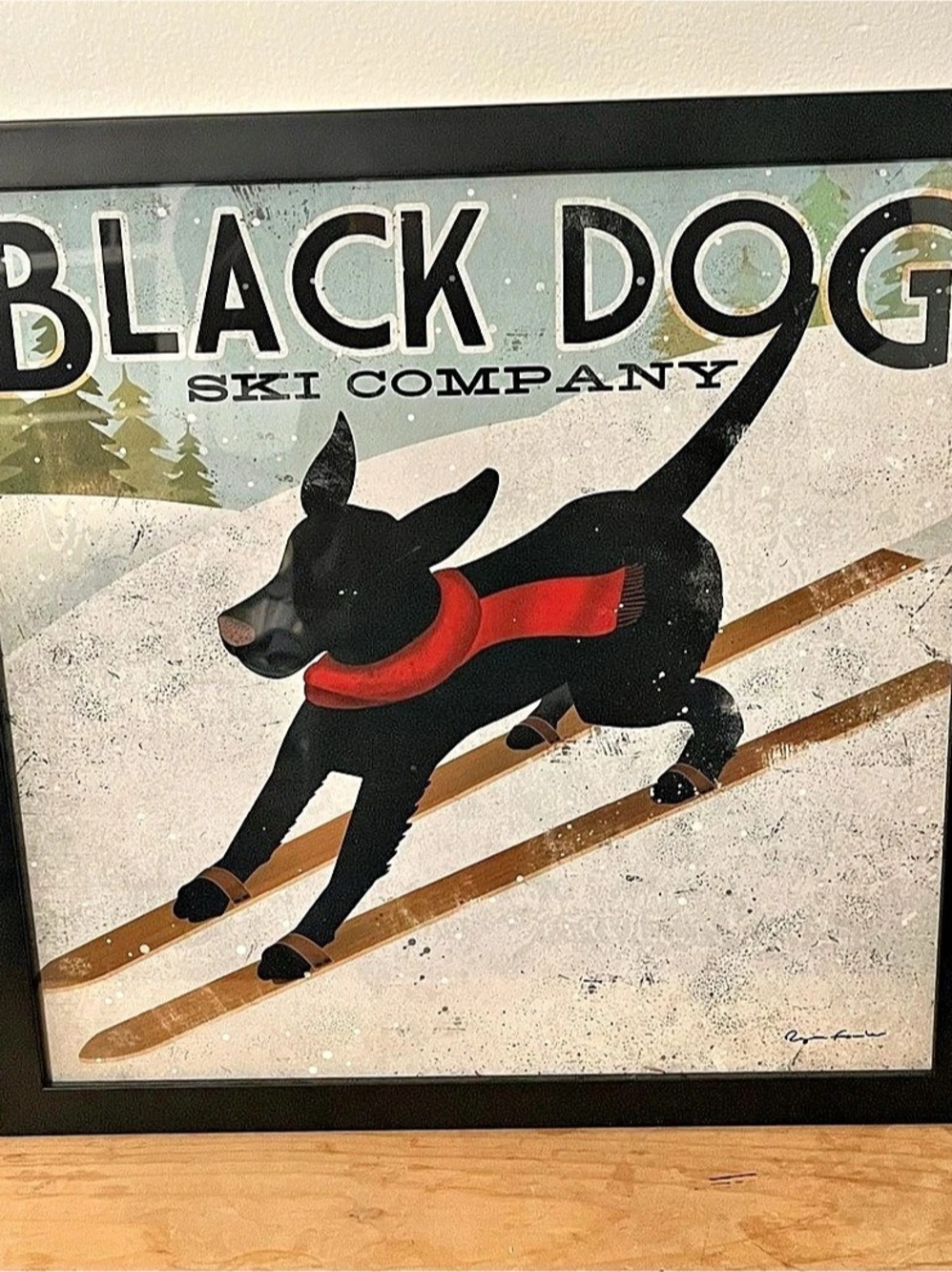 Roger Fowler Black Dog Ski Company Framed Ski Dog Wall Art Black & White